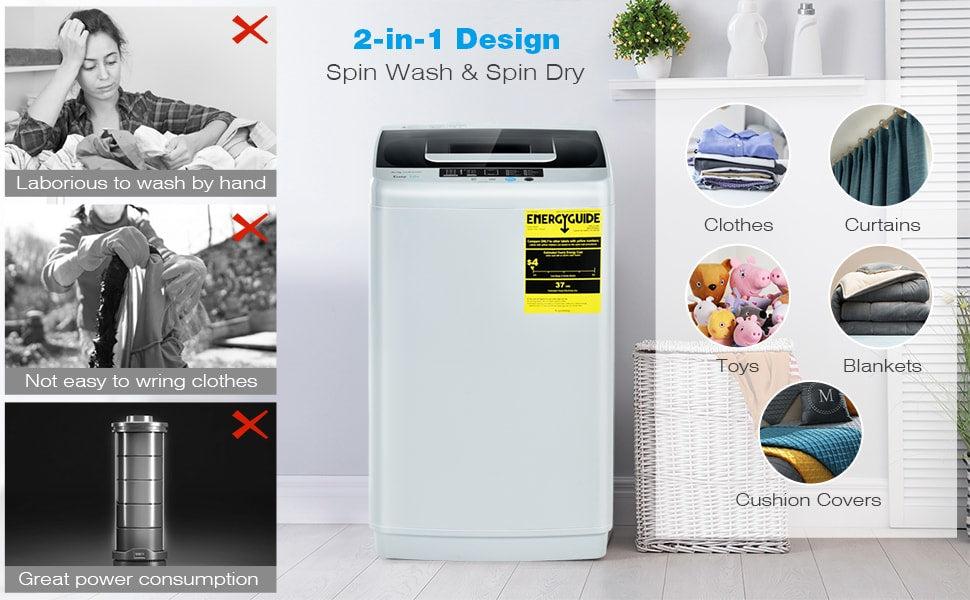 Giantex Full Automatic Washing Machine, 8.8lbs Portable Washer and Spin  Combo, 1.04cu.ft Portable Laundry Washer, Top Load Washer for  Apartment/RV/Dorm 