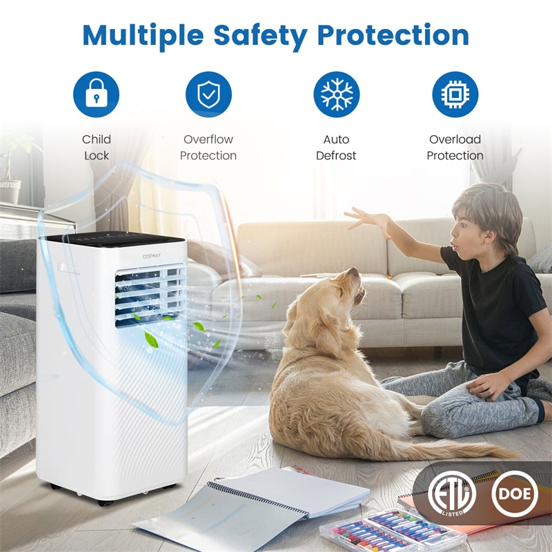 8000 BTU Portable Air Conditioner 4-in-1 AC Unit Cooling Fan Dehumidifier with Sleep Mode Remote Control & Window Kit Child Lock