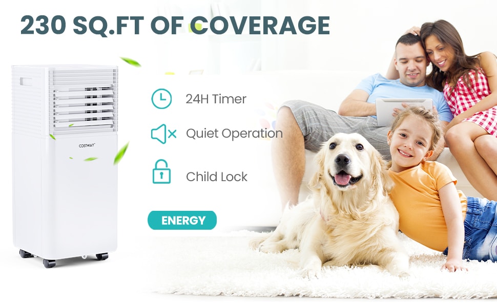 8000 BTU Portable Air Conditioner 4-in-1 Multifunctional Air Cooler with Dehumidifier Fan Mode & Remote Control