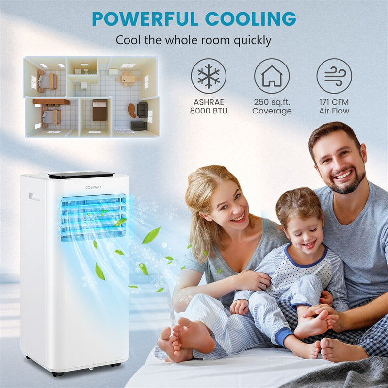 8000 BTU Portable Air Conditioner 3-in-1 AC Unit Fan Dehumidifier Combo with Remote Control & Window Kit