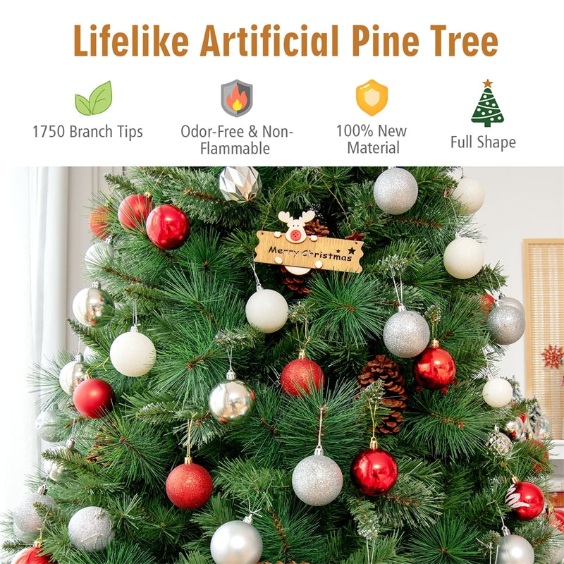 8FT Unlit PVC Artificial Christmas Tree Hinged Pine Tree with Metal Stand