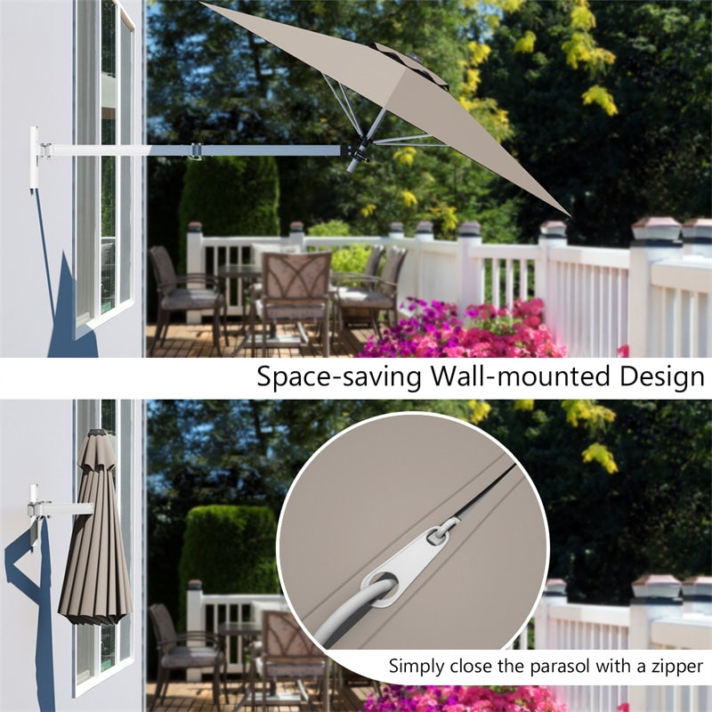 8 FT Wall Mounted Patio Umbrella Tilting Outdoor Sunshade Umbrella