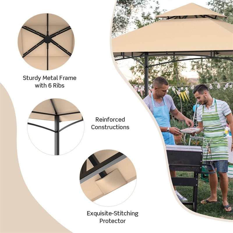 8' x 5' Outdoor Barbecue Grill Gazebo Canopy Tent BBQ Shelter with 2 Side Shelves