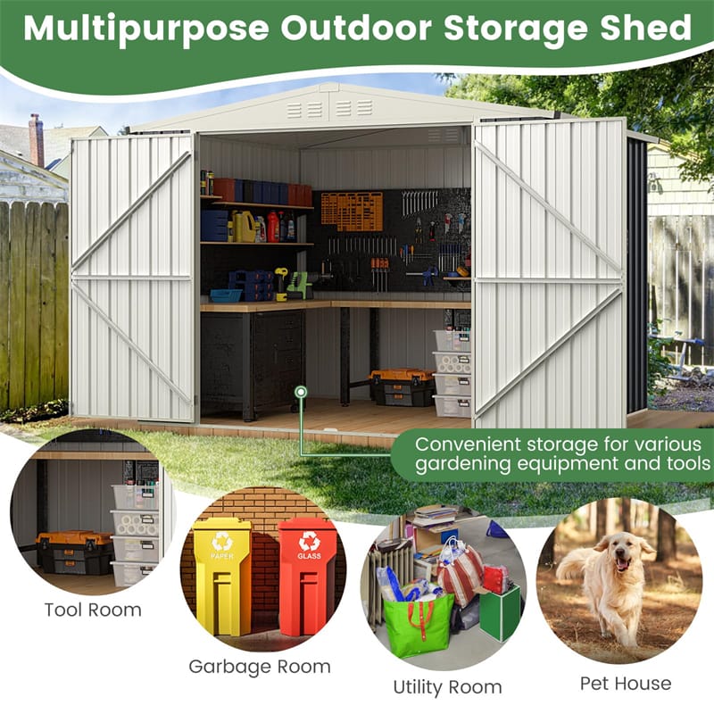 8 x 6.3FT Metal Outdoor Storage Shed Snap-on Structure for Efficient Assembly