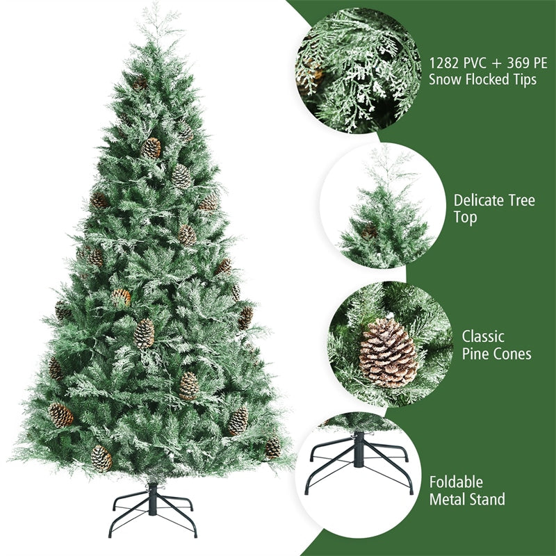 7ft Snow Flocked Hinged Artificial Christmas Tree with 1139 Branch Tips