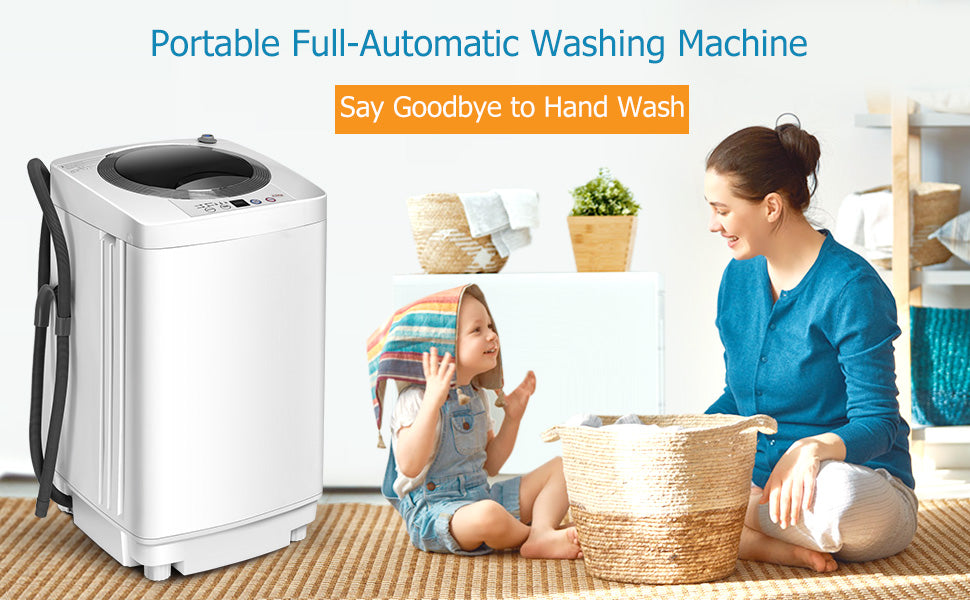 8 LBS Capacity Portable Washing Machine Full Automatic Washer Dryer Combo with Built-in Pump Drain for Apartment RV Dorm