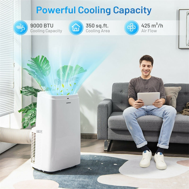 9000 BTU Portable Air Conditioner 3-in-1 Air Cooler Fan Dehumidifier with Remote