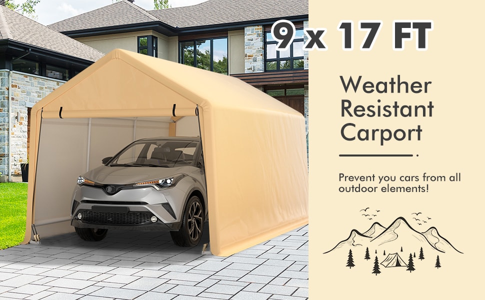 9' x 17' Heavy Duty Portable Carport Car Canopy Garage Tent with Roll-up Front Door