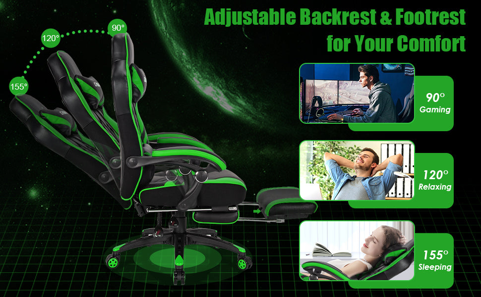 Adjustable Gaming Chair Ergonomic High Back Office Chair with Footrest Headrest Lumber Support