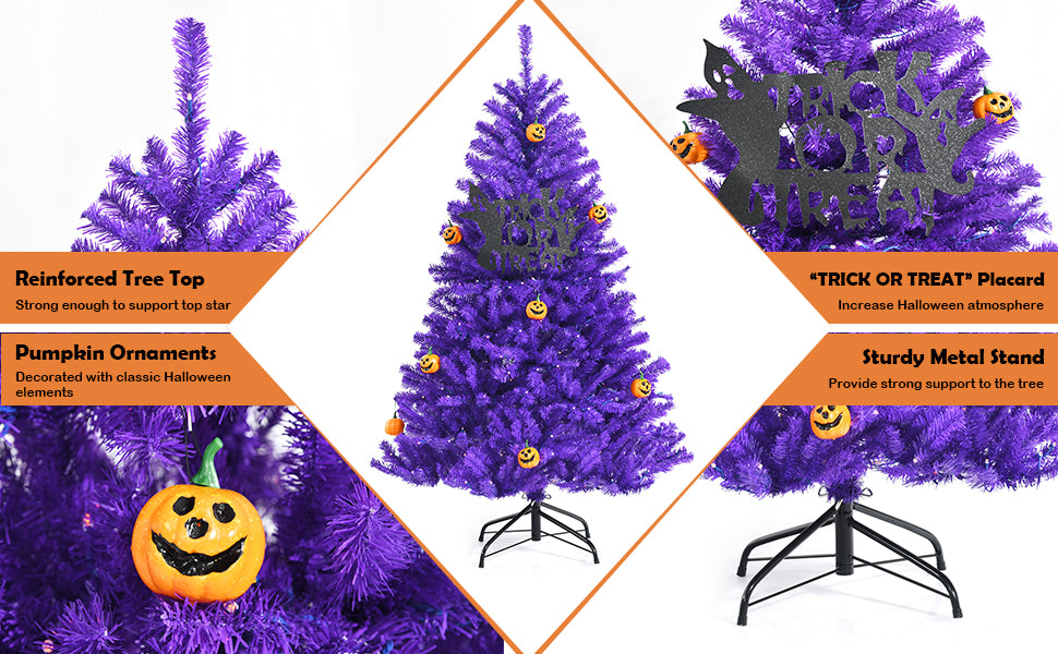 6ft Pre-lit Purple Halloween Christmas Tree W/ Orange Lights Pumpkin  Decorations : Target