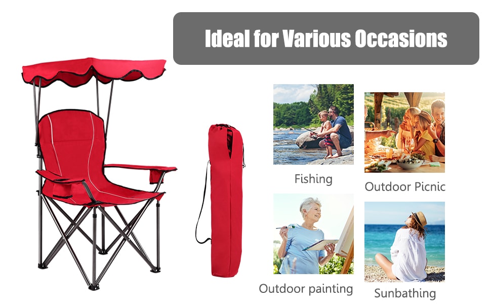 Eletriclife Portable Folding Beach Canopy Chair with Cup Holders