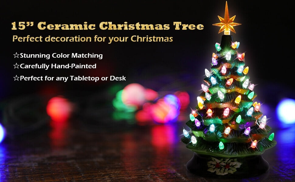 15" Pre-Lit Hand-Painted Ceramic National Christmas Tree