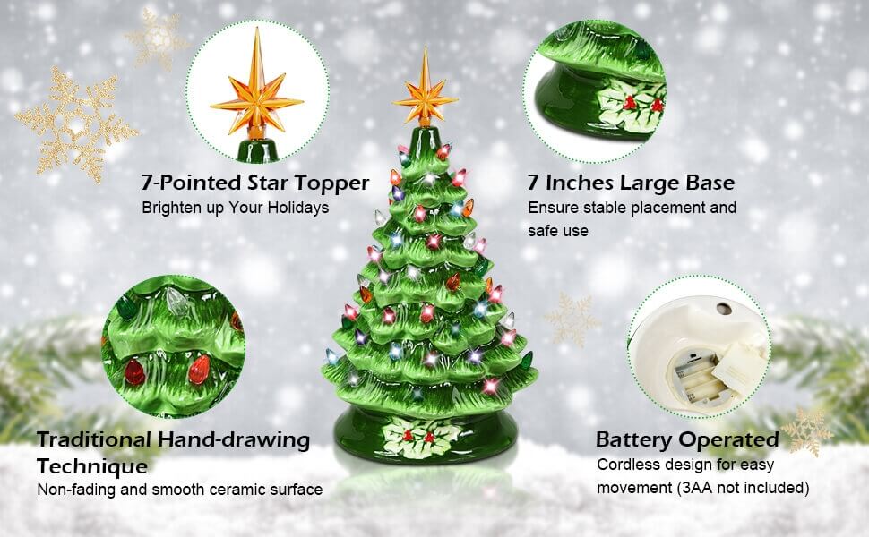 15" Pre-Lit Hand-Painted Ceramic National Christmas Tree