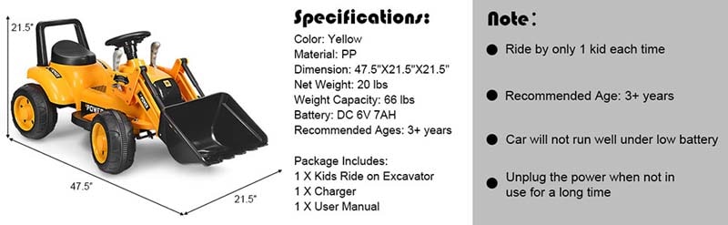 6V Kids Electric Ride On Excavator