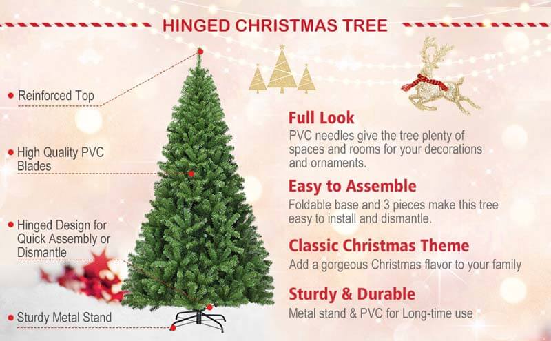 9FT Premium Artificial Hinged PVC Christmas Tree with Metal Stand