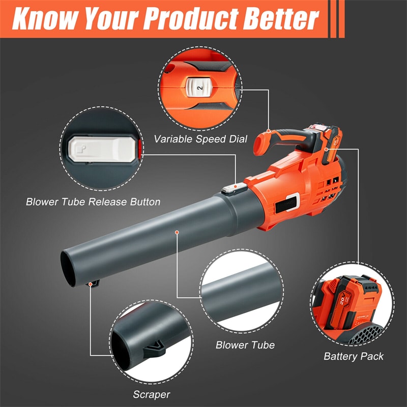 Electric Cordless Leaf Blower with Battery Charger for Garden Lawn Care