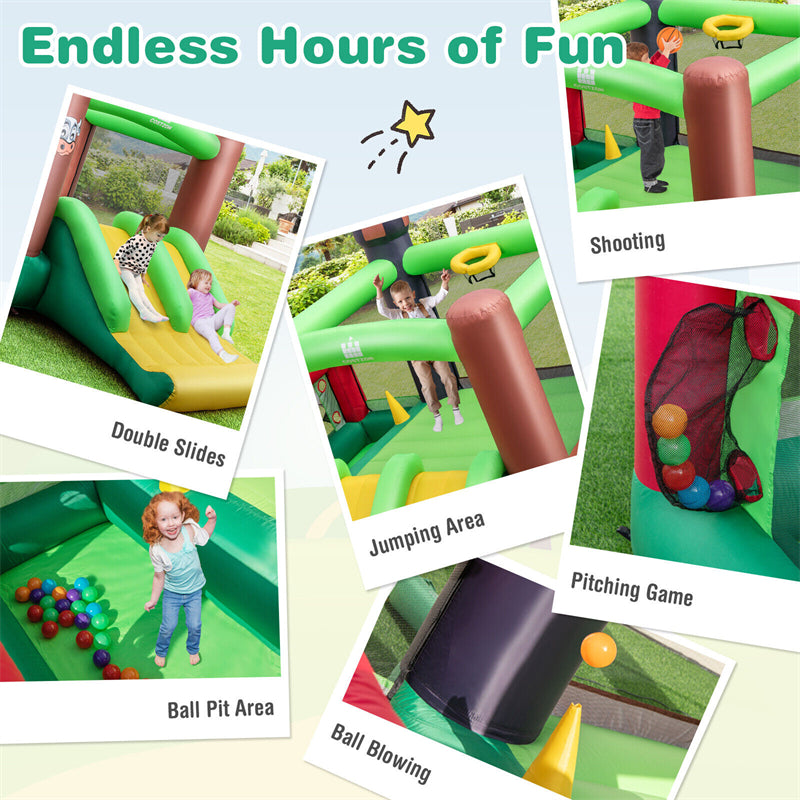 Farm Themed Inflatable Castle Indoor Outdoor Kids Bouncy House with Double Slides & 735W Air Blower