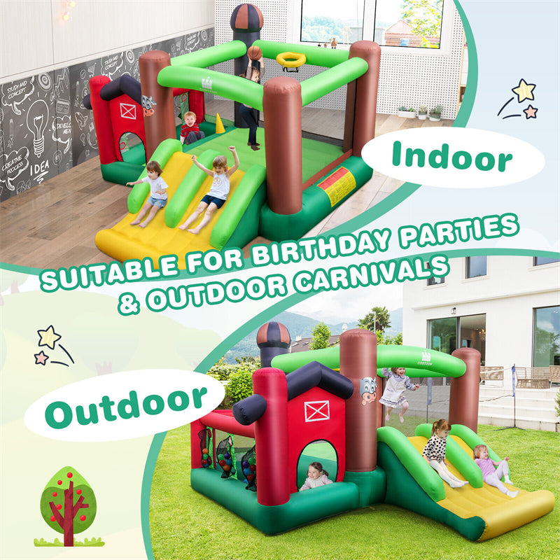 Farm Themed Inflatable Castle Indoor Outdoor Kids Bouncy House with Double Slides without Blower