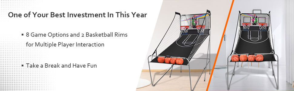 Foldable Indoor Basketball Arcade Game with 4 Balls Electronic Double Shot LED Scoring System for Kids Adults