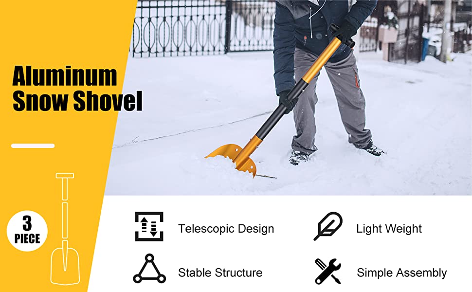 Folding Aluminum Snow Shovel Adjustable Emergency Utility Shovel with Non-slip Handle