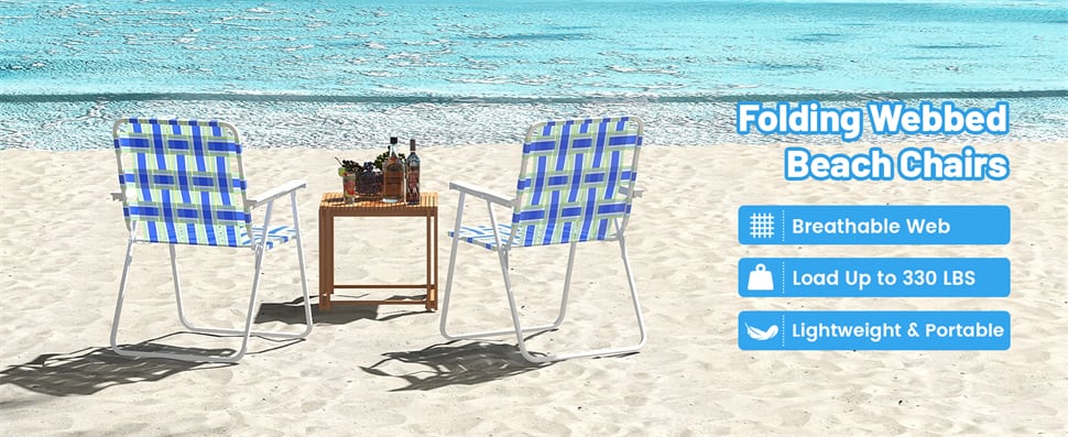 4 Pack Folding Beach Chairs Webbed Lawn Chairs Portable Lightweight Camping Chair with Armrest & Steel Frame