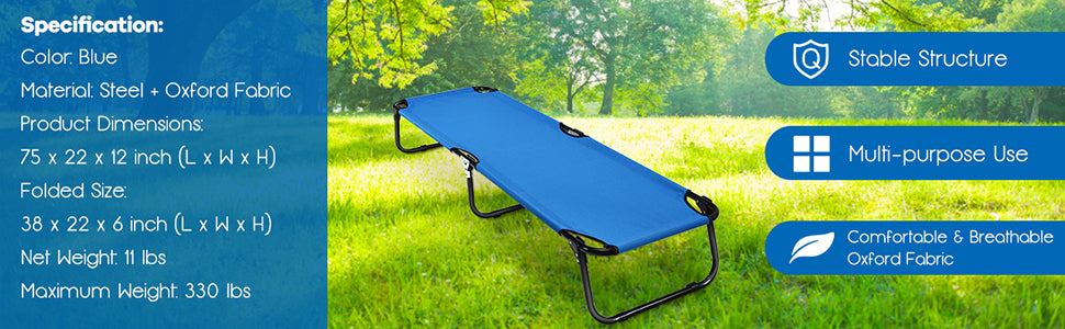 Folding Camping Bed Outdoor Portable Military Cot for Sleeping Hiking Travel