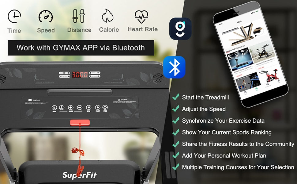 Folding Electric Superfit Treadmill Walking Running Machine with APP Control Bluetooth Speaker