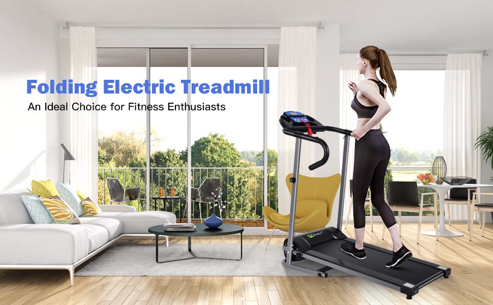 Folding Electric Treadmill Compact Running Walking Machine with LCD Display and Heart Rate Sensor for Home Office