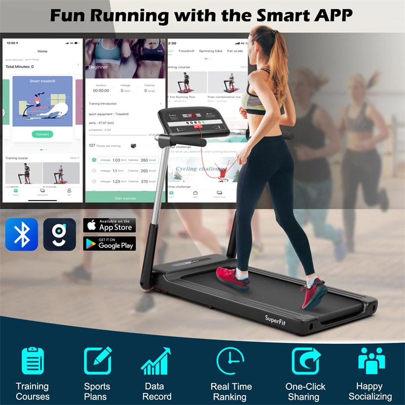 2.25HP Folding Superfit Treadmill Electric Running Walking Machine with LED Display & APP Control