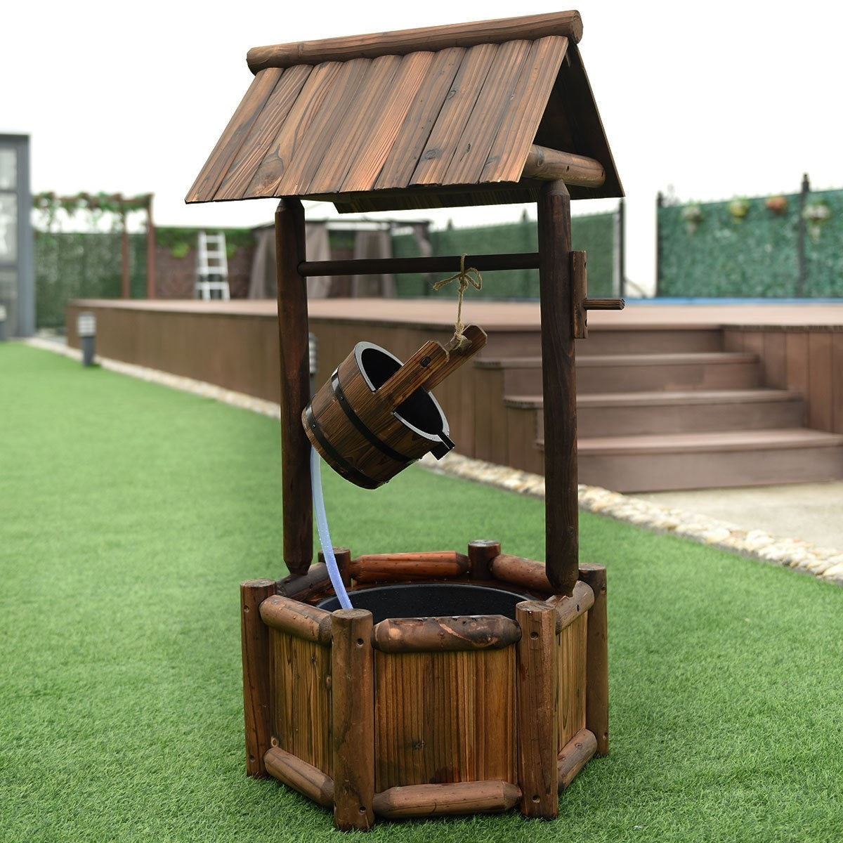Garden Wooden Wishing Well Water Fountain with Electric Pump