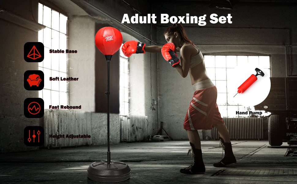 Height Adjustable Punching Bag Boxing Set with Stand Plus Boxing Gloves for Adults & Kids