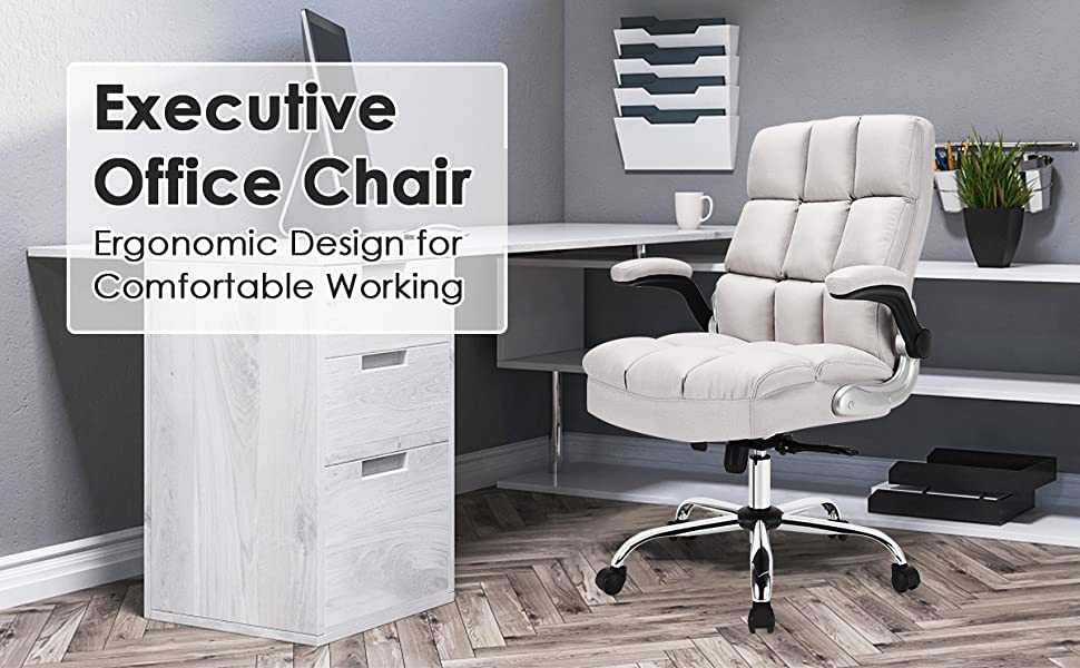 High Back Executive Office Chair Adjustable Swivel Office Chair with Flip-up Arm & Thick Padding for Home Office