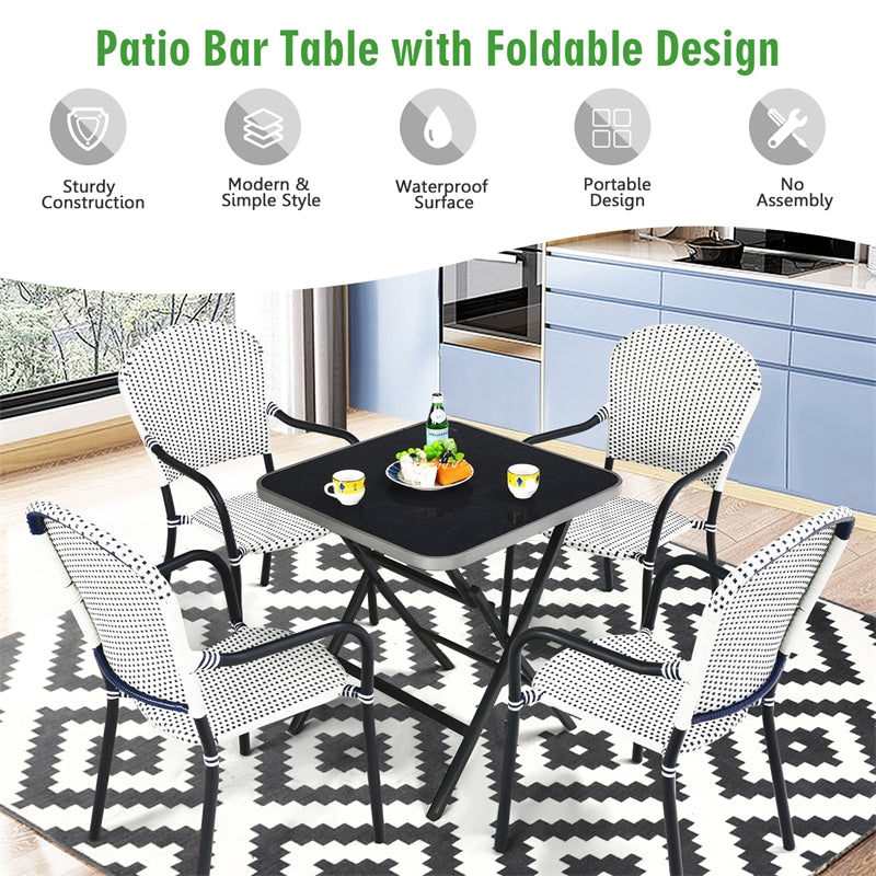 Indoor Outdoor Folding Square Tempered Glass Patio Bistro Table