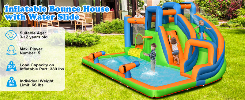 Inflatable Water Slide 7-in-1 Giant Bouncy Castle Waterslide Combo with Dual Climbing Walls