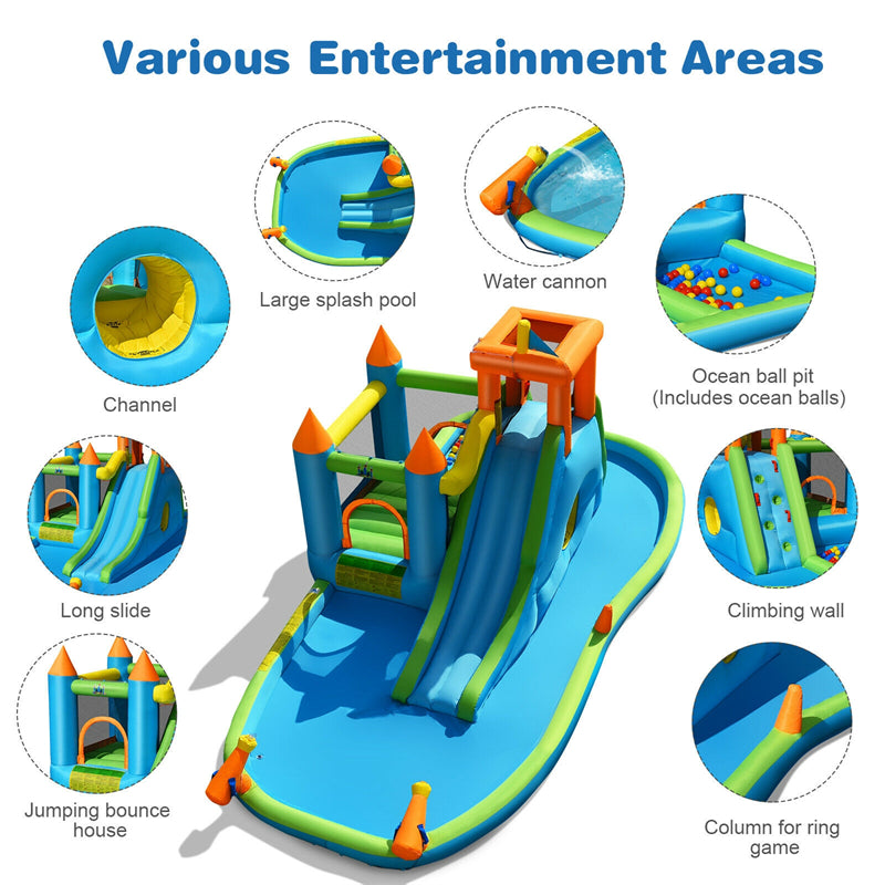 Inflatable Water Slide Park Kids Bounce House Splash Pool w/Blower