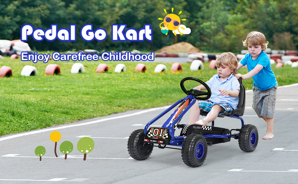Kids 4 Wheel Pedal Go Kart Powered Ride On Toys with Adjustable Seat