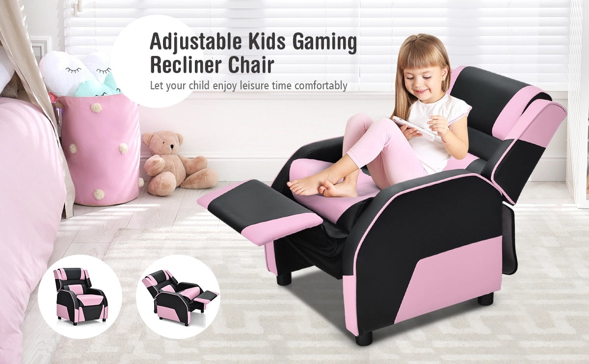 Kids/Youth Adjustable Gaming Recliner Chair Racing Style Game Sofa PU Leather Lounge Chair with Headrest and Footrest