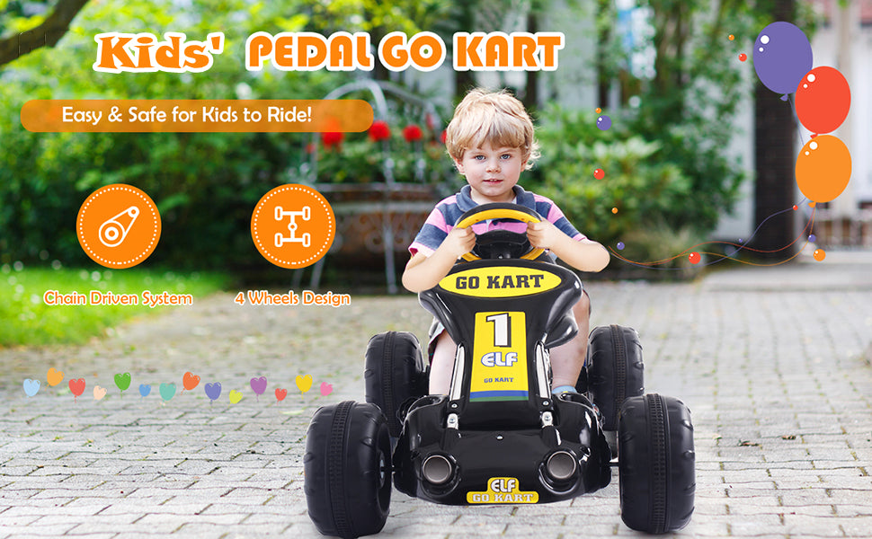 Kids Pedal Go Kart 4 Wheel Pedal Powered Car Ride On Car Toy with Adjustable Seat