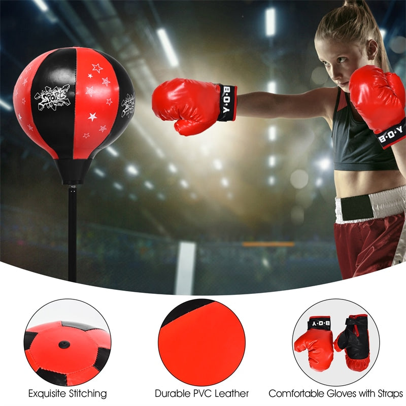 Kids Punching Bag with Boxing Gloves Adjustable Stand Hand Pump