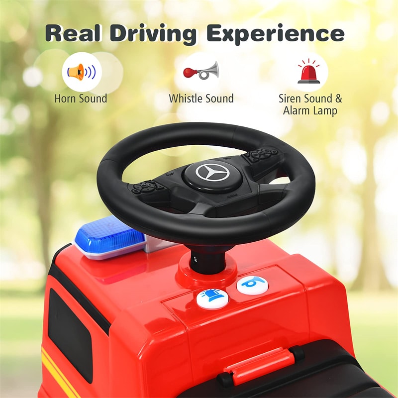 Kids Ride On Fire Engine Racer Mercedes Benz Toddler Sliding Push Car with Storage Steering Wheel