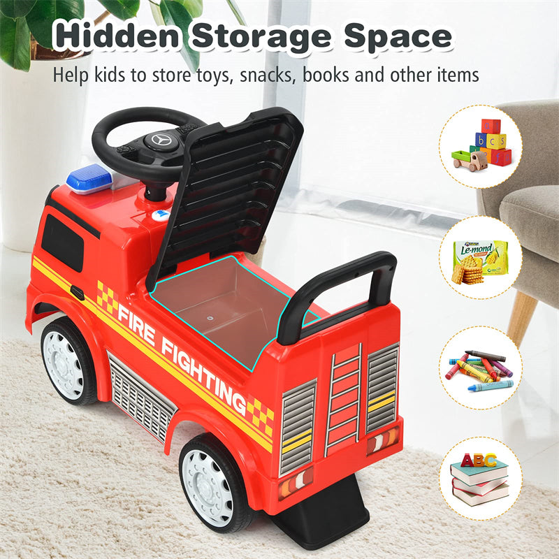 Kids Ride On Fire Engine Racer Mercedes Benz Toddler Sliding Push Car with Storage Steering Wheel