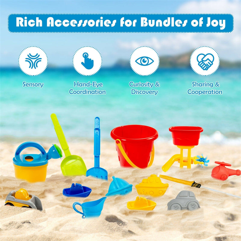 Kids Sand & Water Table Playset with Umbrella and 18 Pcs Accesories