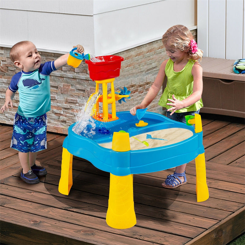 Kids Sand & Water Table Playset with Umbrella and 18 Pcs Accesories