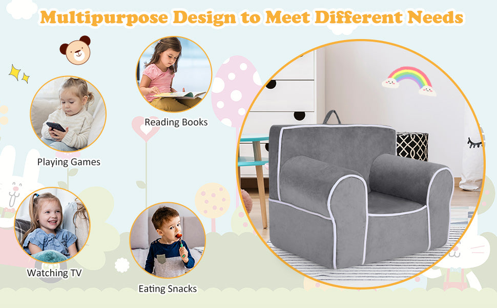 Kids Sofa Foam Filled Toddler Armchair Couch with Removable Washable Velvet Surface for Play Room Nursery