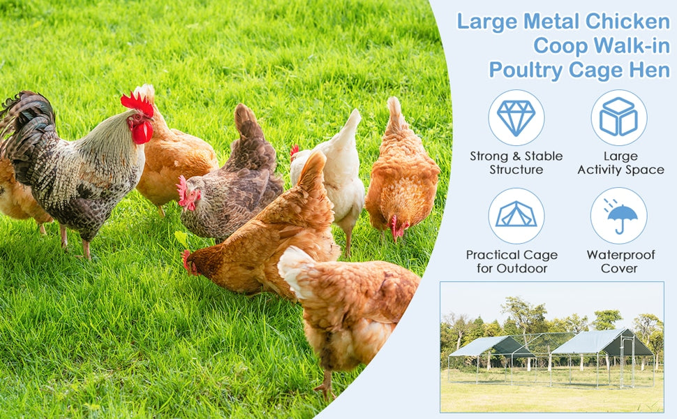 Large Metal Chicken Coop Walk-in Poultry Cage Run House Shade Cage for Outdoor Backyard Farm