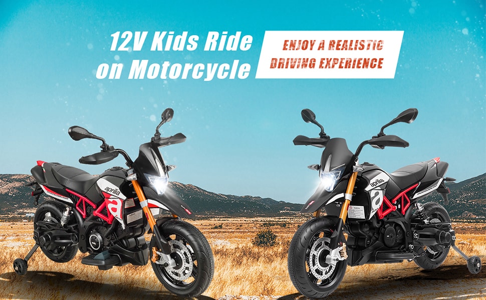 Licensed Aprilia 12V Kids Ride On Motorcycle with Training Wheels