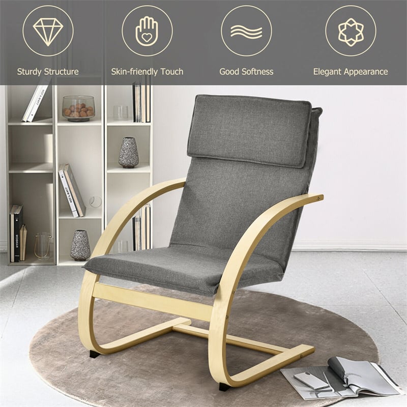 Modern Fabric Upholstered Bentwood Lounge Chair with Arm & Curved Leg