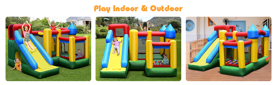 Multicolor Mighty Inflatable Bounce House Castle Jumper Moonwalk with 735W Blower