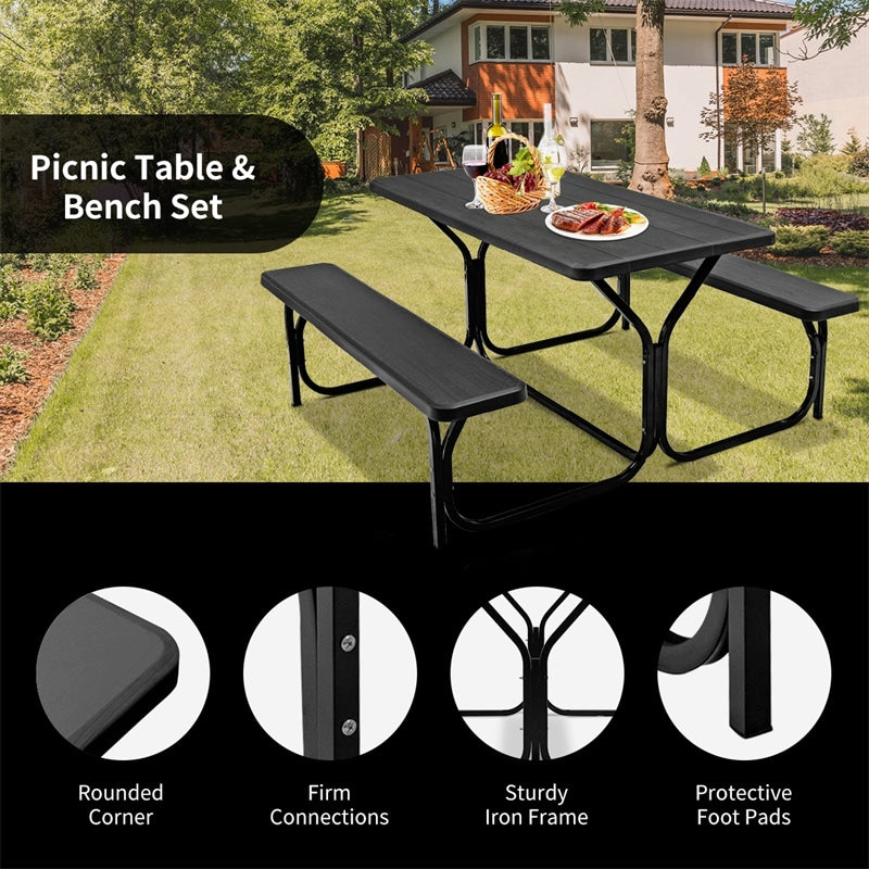 Eletriclife All Weather Outdoor Picnic Table Bench Set with Metal Base