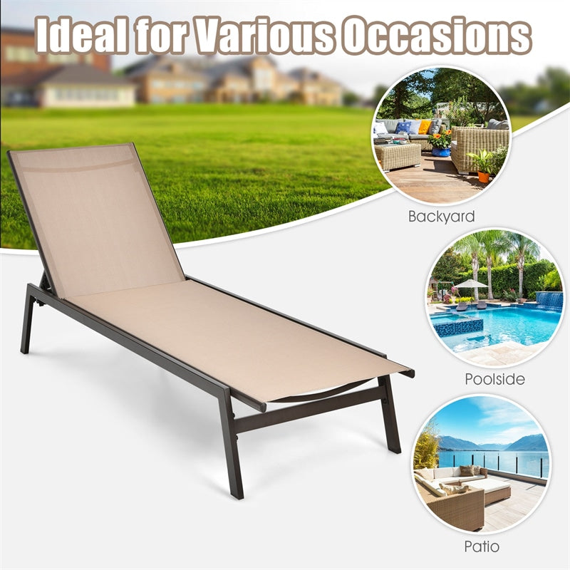 Outdoor Chaise Lounge Chair Patio Reclining Chair with 6-Position Adjustable Back